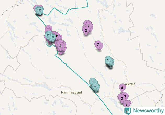 Karta över vindkraftverk i Sollefteå kommun