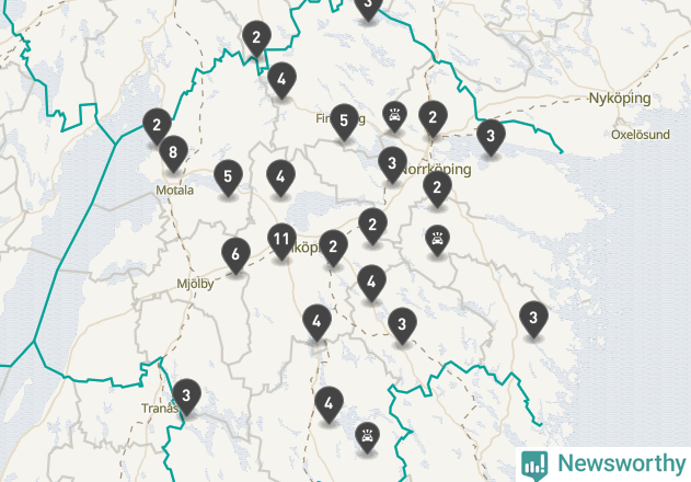 Karta över viltolyckor i Östergötlands län