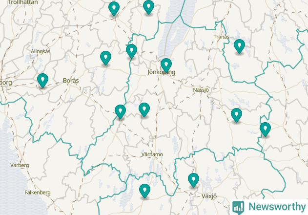 Karta över Vaggeryds kommun