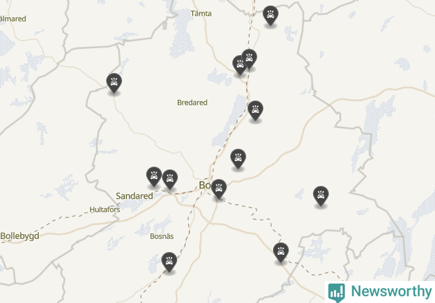 Karta över viltolyckor i Borås kommun