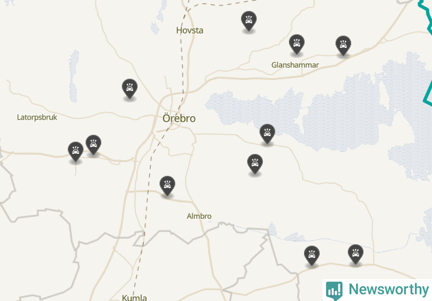 Karta över viltolyckor i Örebro kommun