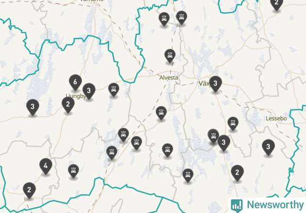 Karta över viltolyckor i Kronobergs län
