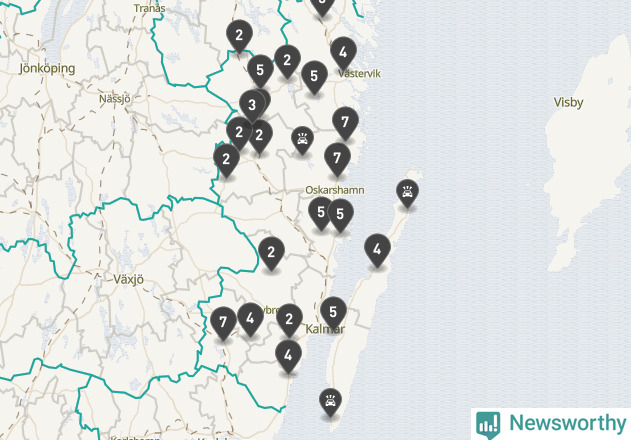 Karta över viltolyckor i Kalmar län