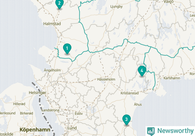 Karta över Bjuvs kommun
