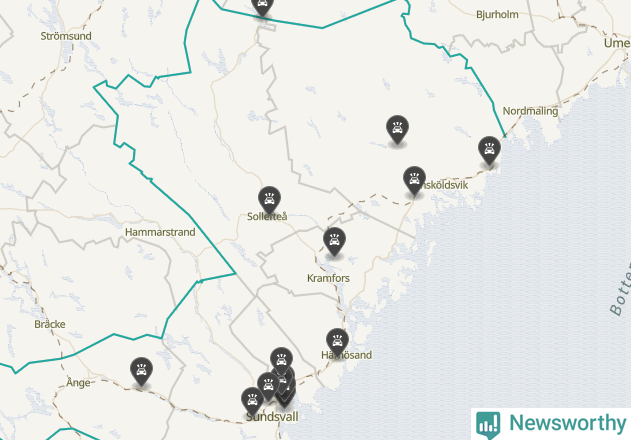 Karta över viltolyckor i Västernorrlands län