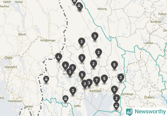 Karta över viltolyckor i Värmlands län