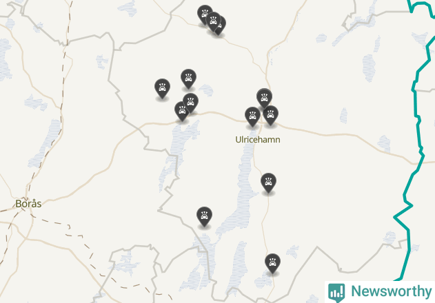 Karta över viltolyckor i Ulricehamns kommun