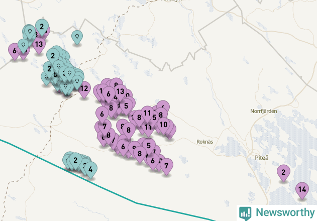 Karta över vindkraftverk i Piteå kommun