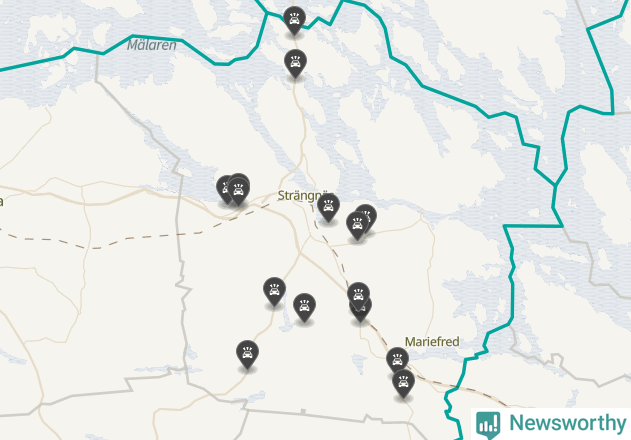 Karta över viltolyckor i Strängnäs kommun