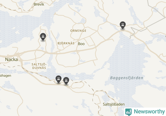 Karta över viltolyckor i Nacka kommun