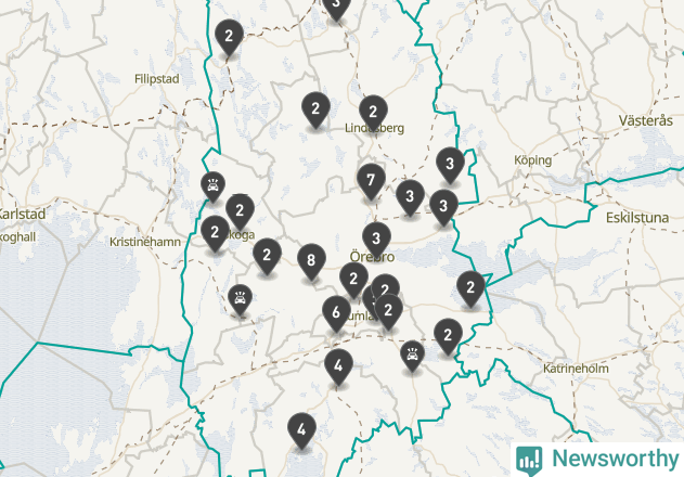 Karta över viltolyckor i Örebro län