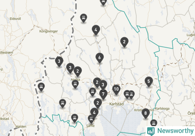 Karta över viltolyckor i Värmlands län