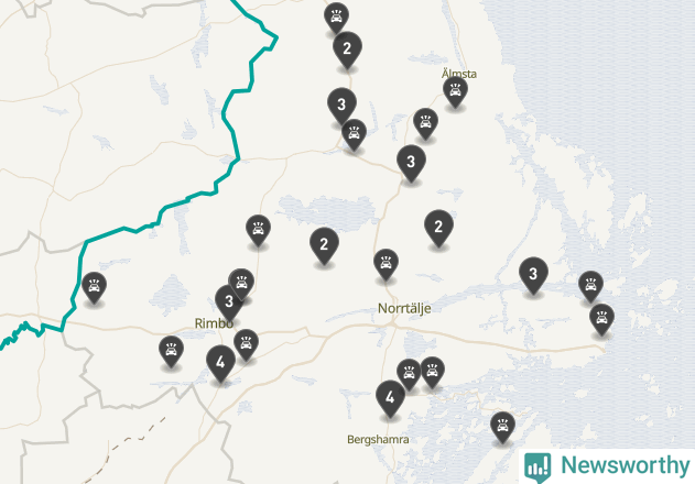 Karta över viltolyckor i Norrtälje kommun
