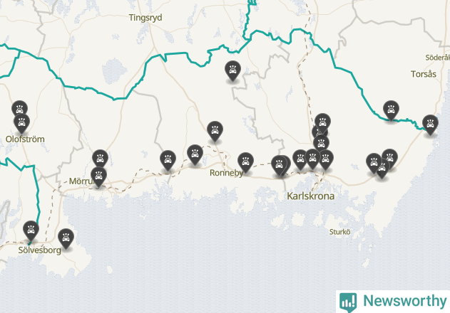 Karta över Blekinge län