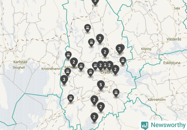 Karta över viltolyckor i Örebro län