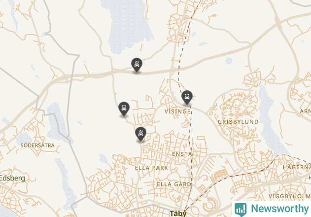 Karta över viltolyckor i Täby kommun