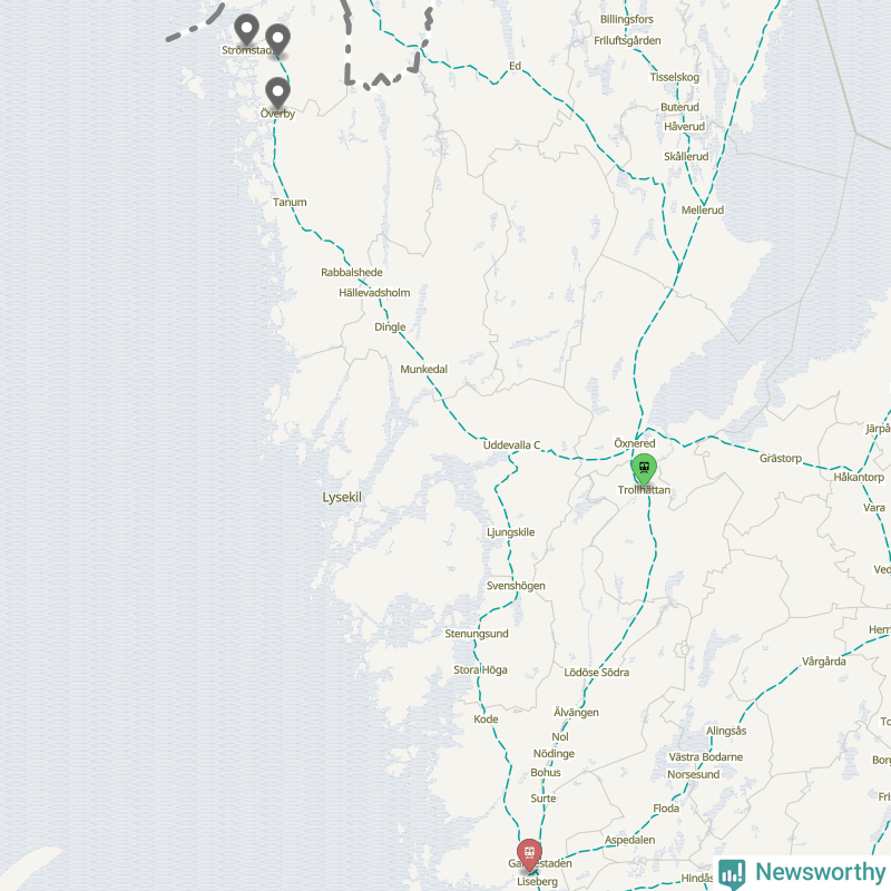 Karta över förseningar vid olika avgångsstationer. Här visas stationer med fler än fem avgångar under månaden.