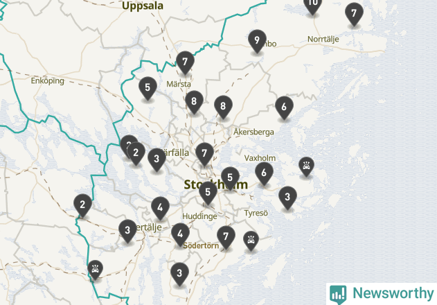 Karta över viltolyckor i Stockholms län