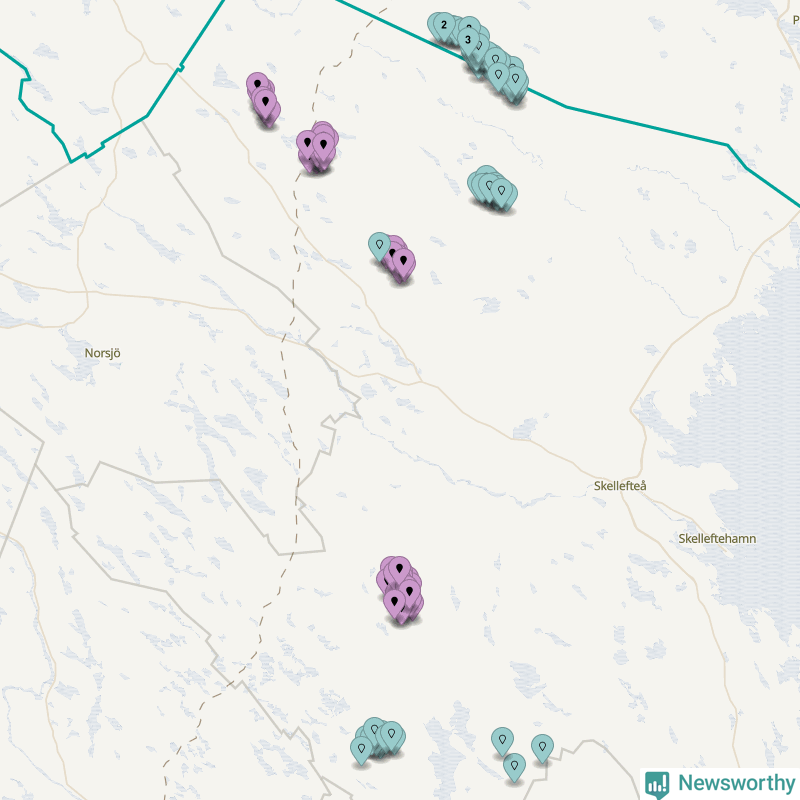 Karta över vindkraftverk i Skellefteå kommun