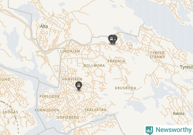 Karta över viltolyckor i Tyresö kommun