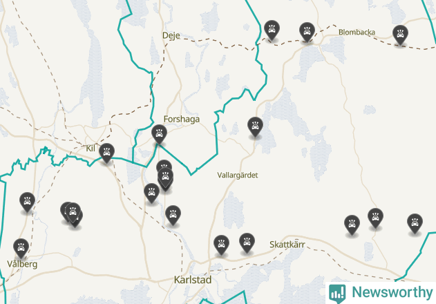Karta över viltolyckor i Karlstads kommun
