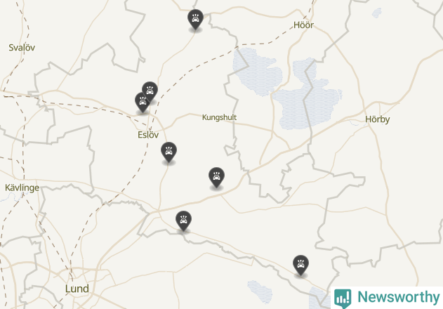 Karta över viltolyckor i Eslövs kommun