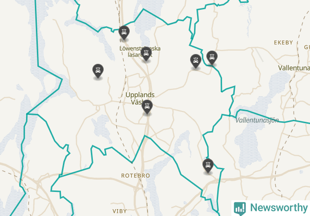 Karta över viltolyckor i Upplands Väsby kommun