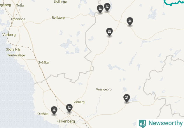 Karta över viltolyckor i Falkenbergs kommun