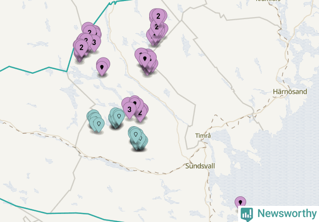 Karta över vindkraftverk i Sundsvalls kommun