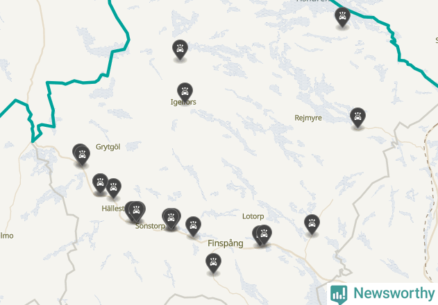 Karta över viltolyckor i Finspångs kommun