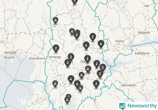 Karta över viltolyckor i Örebro län