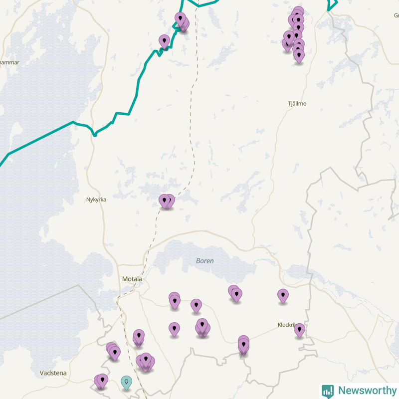 Karta över vindkraftverk i Motala kommun