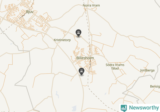 Karta över viltolyckor i Bjuvs kommun