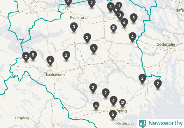 Karta över viltolyckor i Södermanlands län