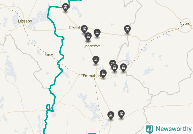 Karta över viltolyckor i Emmaboda kommun