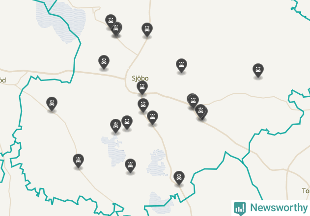 Karta över viltolyckor i Sjöbo kommun