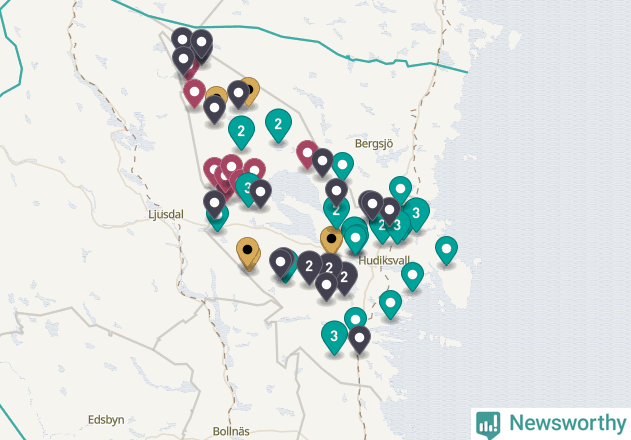 Karta över Hudiksvalls kommun