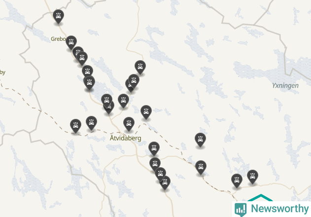 Karta över viltolyckor i Åtvidabergs kommun