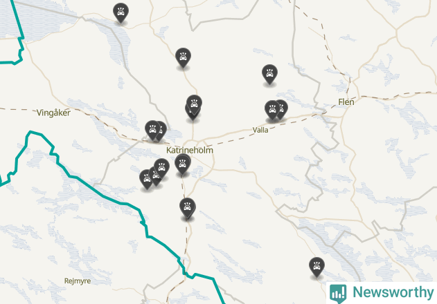 Karta över viltolyckor i Katrineholms kommun