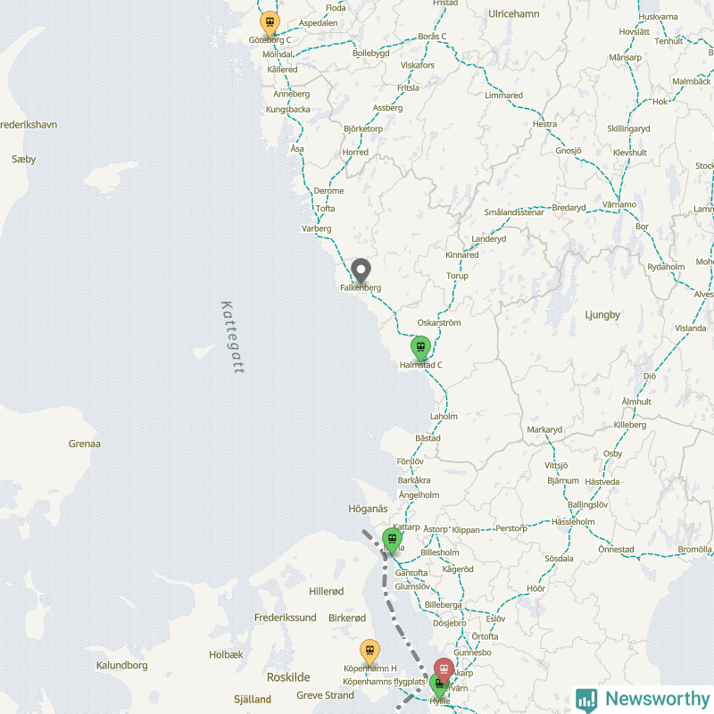 Karta över förseningar vid olika avgångsstationer. Här visas stationer med fler än fem avgångar under månaden.